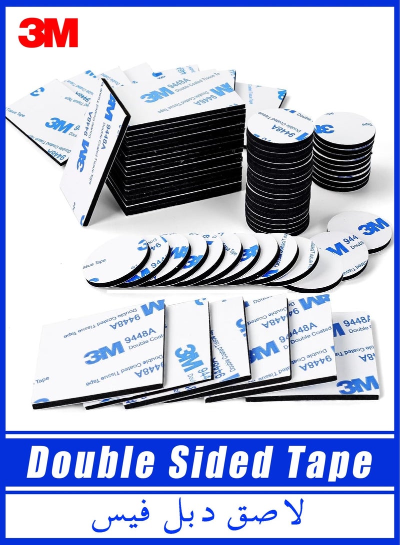 ثري ام شريط فوم مزدوج الجوانب مثبت بوسادة قوية، شريط اسود ذاتي اللصق يتضمن مربع دائري ومستطيل (120 قطعة) - Image 1